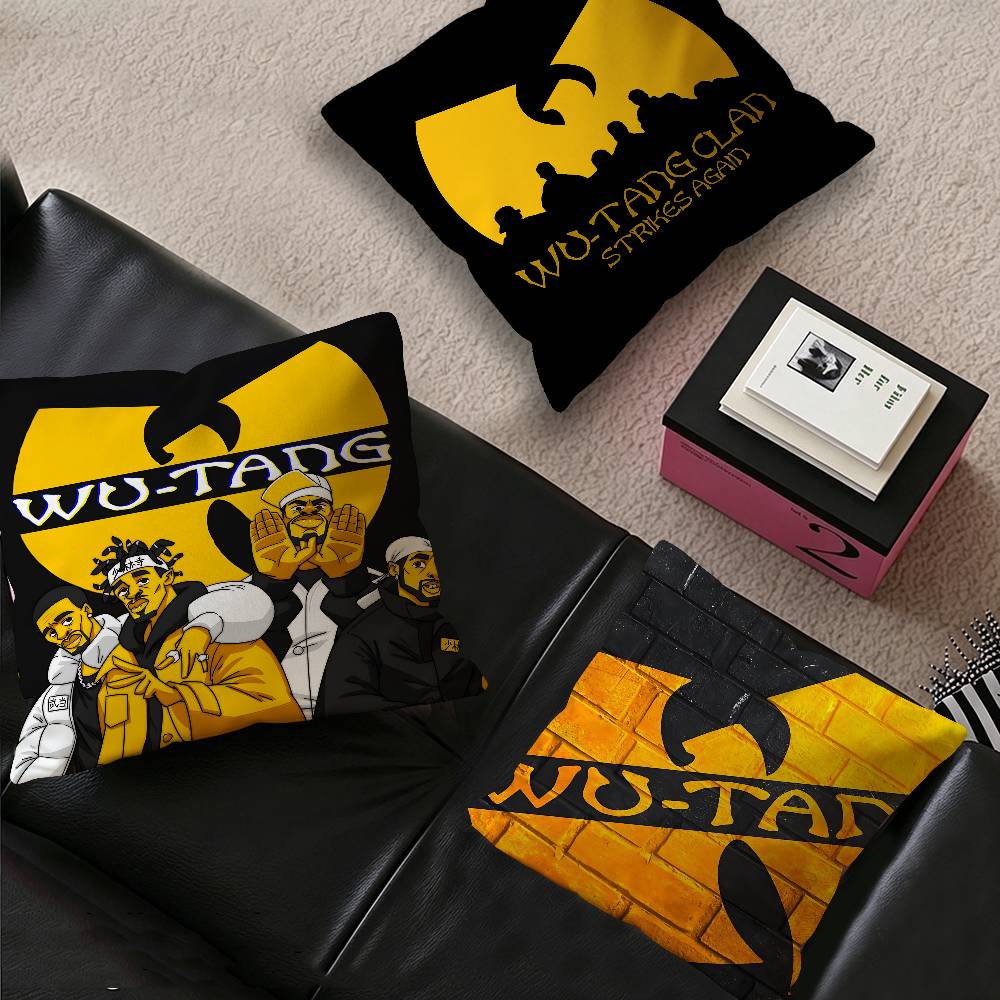 Home Textiles Group - ปลอกหมอนลายการ์ตูนวงฮิปฮอป Wu Tang สำหรับตกแต่งโซฟา ลายพิมพ์สองด้าน ผ้าขนสั้นนุ่ม