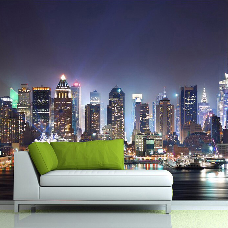 Home Textiles New York - ผลิตภัณฑ์ที่กำหนดเองได้ วอลเปเปอร์ภาพถ่าย ภาพวาดศิลปะกลางคืนของนิวยอร์กซิตี้ สำหรับตกแต่งผนังห้องนั่งเล่น ฉากหลังทีวี ตกแต่งบ้าน