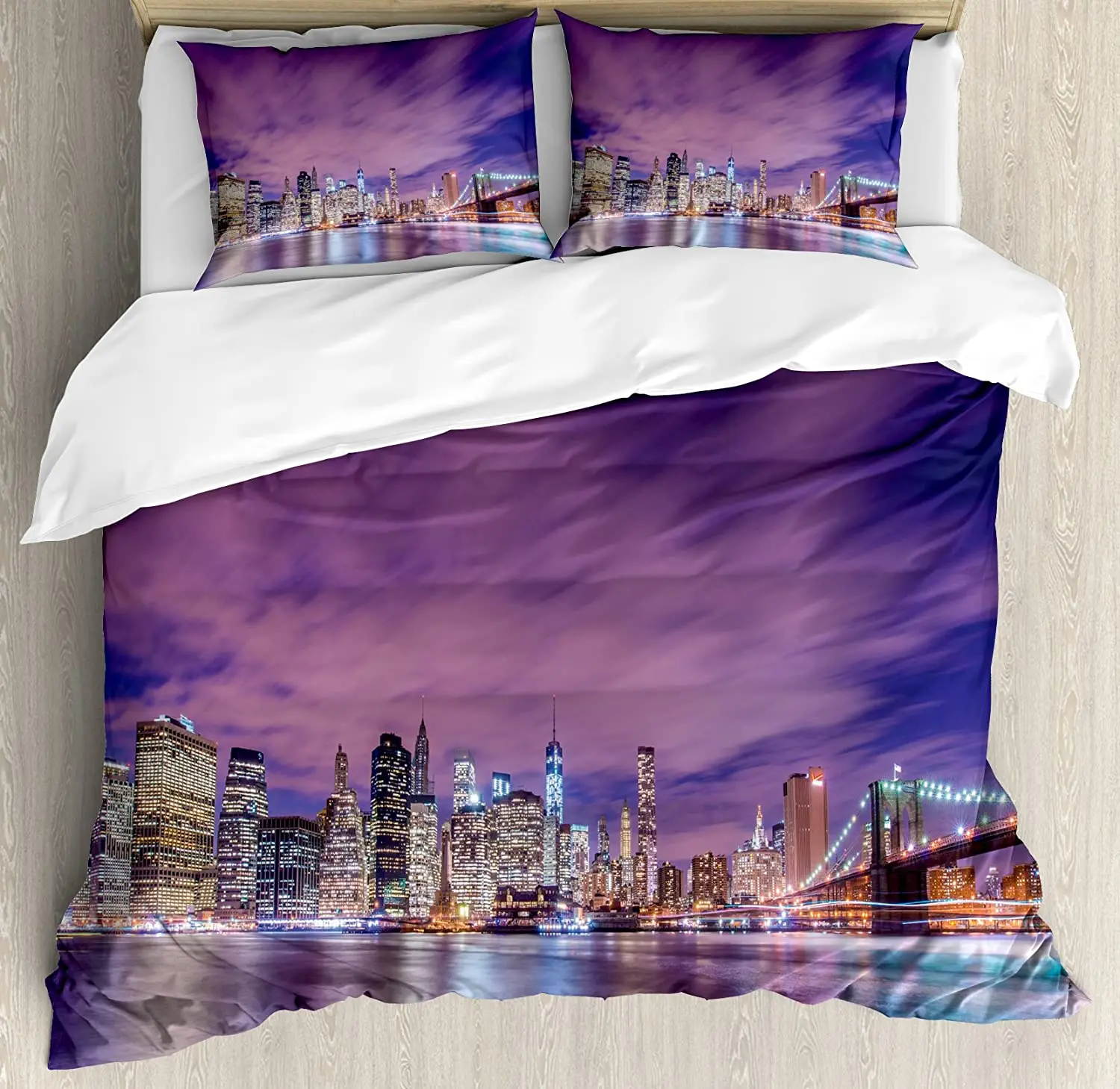 Home Textiles New York - ชุดเครื่องนอนลายทิวทัศน์ภาษาอังกฤษนิวยอร์ก พร้อมปลอกหมอน 3 ชิ้น ชุดผ้าปูที่นอนแบบกำหนดเอง ปลอกผ้านวมสำหรับเตียงคู่