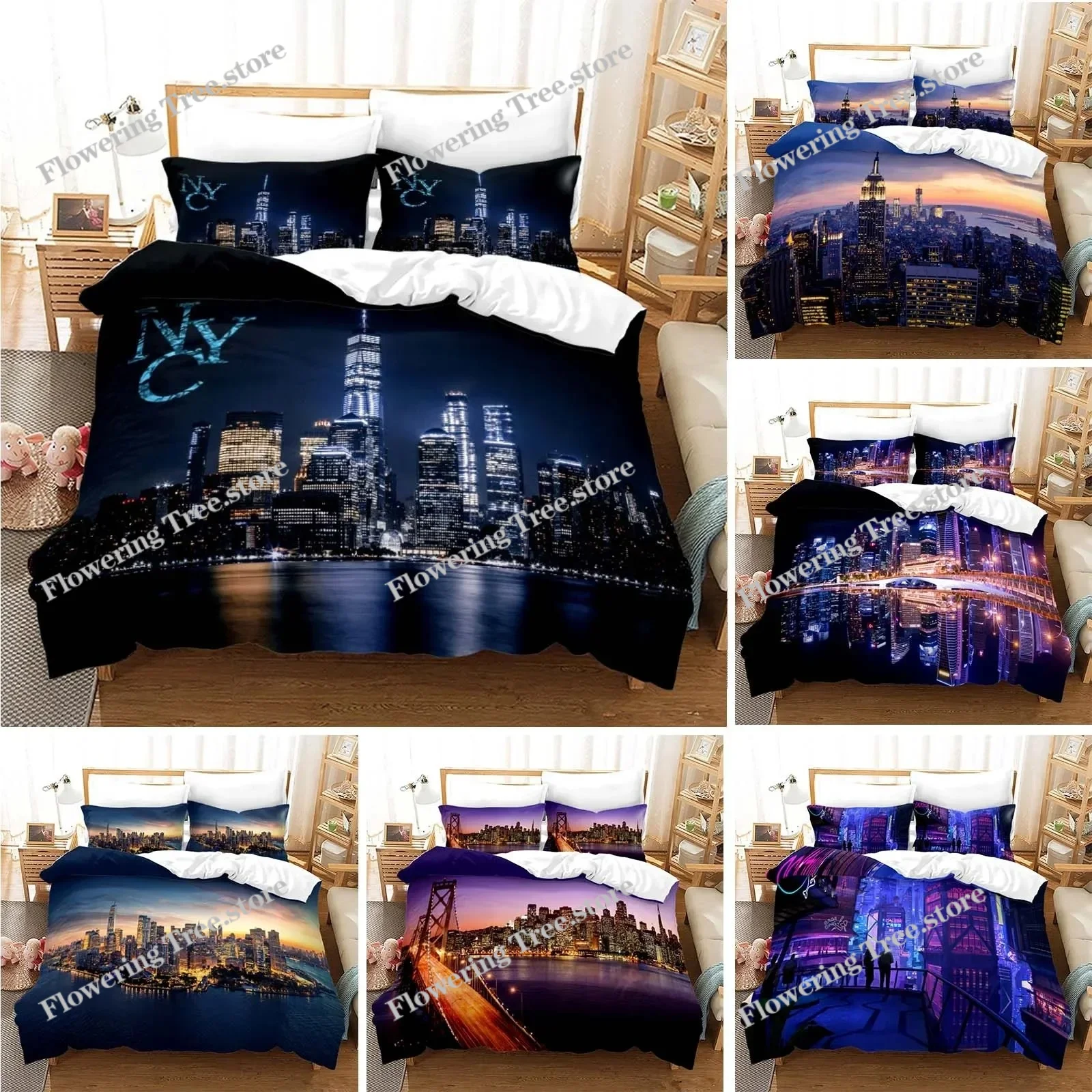 ชุดเครื่องนอนลายวิวกลางคืนเมือ - Home Textiles New York บทวิจารณ์และราคา